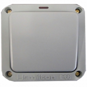 Hamilton - Elemento Grey IP66 1 gang 20AX Double Pole Switch+ Neon White/White
