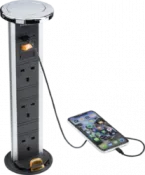 K/Bridge IP54 3G pop-up socket with dual USB charger A+C (FASTCHARGE) - Polished chrome Cap
