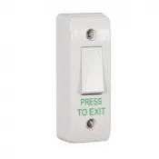 CQR Narrow Surface Mounted Plastic Exit Switch - Legend inchPress To Exitinch - White