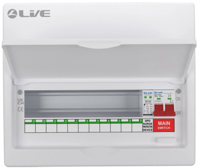 Liveelec Consumer Unit 14 Mod & SPD 20/40kA SPD & DP DPN Busbar (For RNC RCBO's) 11 Useable Ways