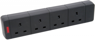 AVSL 4 Gang 13A Trailing socket c/w Neon Black