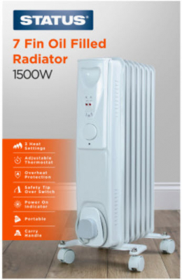 ECD 7-Fin 1500w Portable Oil Filled Radiator White