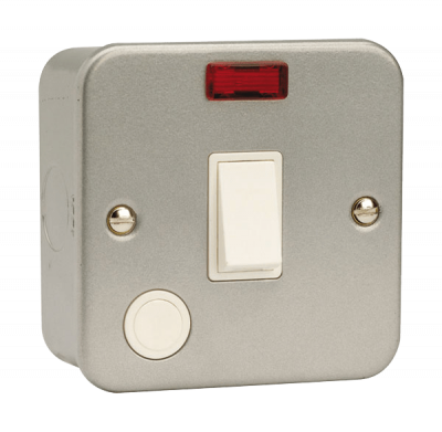 Click Essentials 20A DP Plate Switch With Neon & Optional Flex Outlet Insert Metal Clad