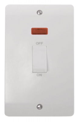 Click Mode 45A 2 Gang (Vertical) DP Plate Switch With White Rocker & Neon