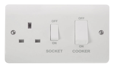 Click Mode 45A 2 Gang DP Switch With 13A DP Switched Socket Outlet & White Rockers