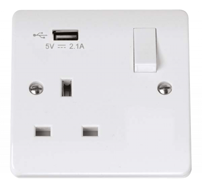 Click Mode 13A 1 Gang Switched Socket Outlet With Single 2.1A USB Outlet