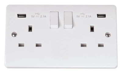 Click Mode 13A 2 Gang Switched Socket Outlet With Twin USB (Total 4.2A) Outlets