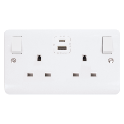 Click Mode 13A 2 Gang Switched Socket Outlet With Type A & C USB (4.2A) Outlets