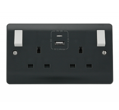 Click Mode 13A 2 Gang Switched Socket + Tp A&C USBs Part M