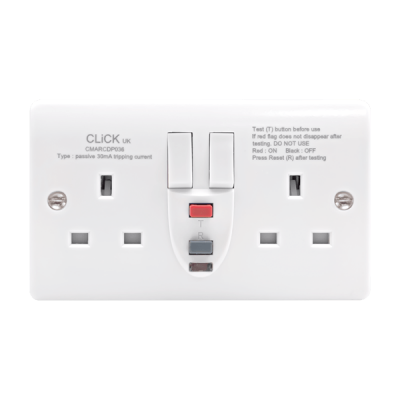 Click Mode 13A 2 Gang Type A Passive RCD Switched Socket Outlet