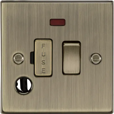 K/Bridge 13A Switched Fused Spur Unit with Neon & Flex Outlet - Antique Brass