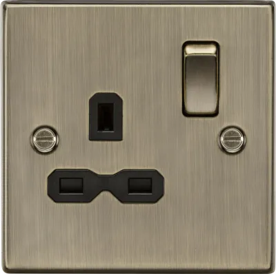 K/Bridge 13A 1G DP Switched Socket - Antique Brass with Black Insert