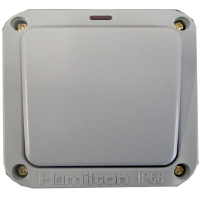 Hamilton - Elemento Grey IP66 1 gang 20AX 2 Way Switch + Neon Grey/Grey