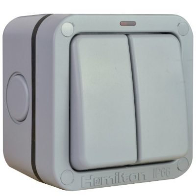 Hamilton - Elemento Grey IP66 2 gang 20AX 2 Way Switch + Neon Grey/Grey