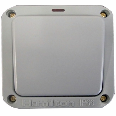 Hamilton - Elemento Grey IP66 1 gang 20AX 2 Way Retractive Switch + Neon Grey/Grey