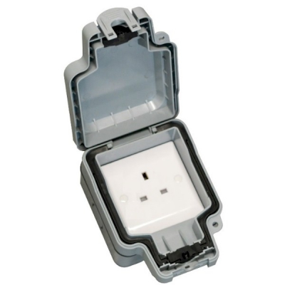 Hamilton - Elemento Grey IP66 Lockable 1 gang 13A Unswitched Socket Outlet White
