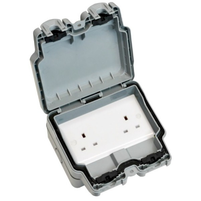Hamilton - Elemento Grey IP66 Lockable 2 gang 13A Unswitched Socket Outlet White