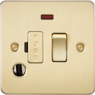 K/Bridge 13A Switched Fused Spur Unit with Neon & Flex Outlet - Brushed Brass