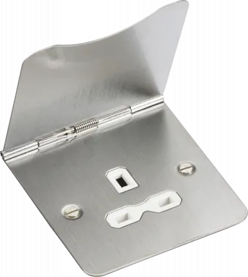 K/Bridge 13A 1G Unswitched Floor Socket - Brushed Chrome with White Insert