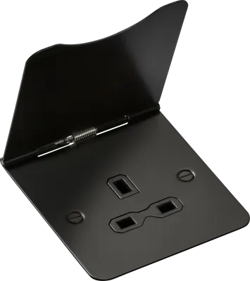 K/Bridge 13A 1G Unswitched Floor Socket - Matt Black with Black Insert