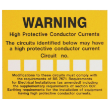 Ind Signs IS7010SA High Protective Conductor Current Label Pk=10