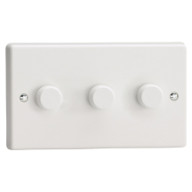 VARILIGHT 3-Gang 2-Way V-Com Push On/Off Rotary LED Dimmer 3 x 15-180W (Twin Plate)