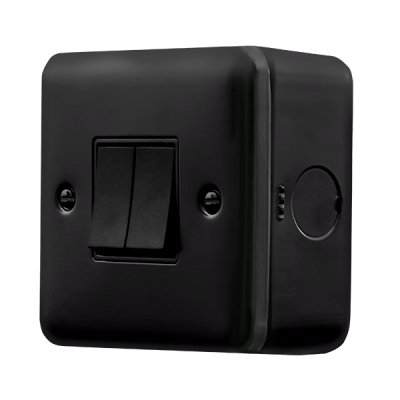 Click MetalClad Pro 10AX 2 Gang 2 Way Plate Switch Black