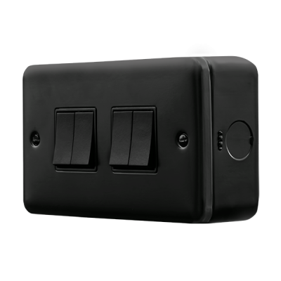 Click MetalClad Pro 10AX 4 Gang 2 Way Plate Switch Black