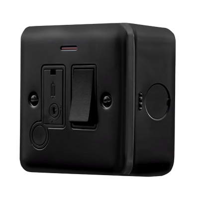 Click MetalClad Pro 13A Double Pole Switched Fused Connection Unit With LED & Optional Flex Outlet Black