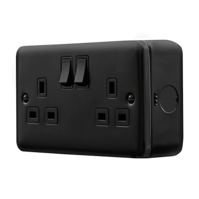Click MetalClad Pro 13A 2 Gang Double Pole Switched Socket Outlet Black