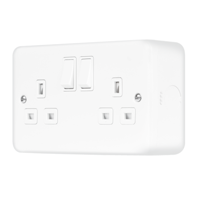 Click MetalClad Pro 13A 2 Gang Double Pole Switched Socket Outlet Polar White