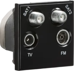 K/Bridge Quadplexed SAT1/SAT2/TV/FM DAB Outlet Euro Module 50 x 50mm - Black