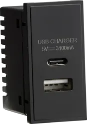 K/Bridge Dual USB A+C Charger Module (5V DC3.1A Max. 15.5W) 25x50mm - Black