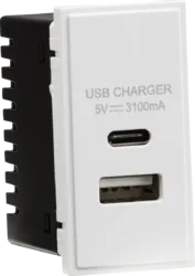 K/Bridge Dual USB A+C Charger Euro Module (5V DC3.1A Max. 15.5W) 25x50mm - White