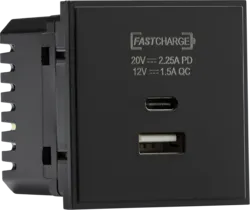 K/Bridge Dual USB A+C Charger Euro Module (20V DC 2.25A Max. 45W) 50x50mm - Black