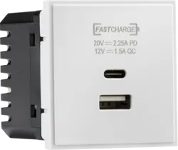 K/Bridge Dual USB A+C Charger Euro Module (20V DC 2.25A Max. 45W) 50x50mm - White