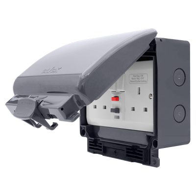 Click Aquip66 13A 2 Gang IP66 Weatherproof Type A Passive RCD Switched Socket Outlet