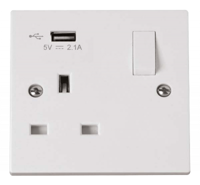 Click Polar 13A 1 Gang Switched Socket + USB