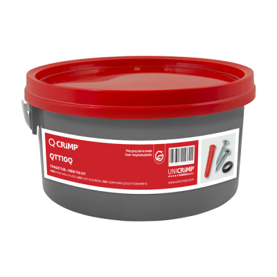 Unicrimp Tradesman Tub Box Fixing (400 x Red Wall Plugs, 400 x 8X1 1/2 screws & 100 x 20mm Open Quick Fit Grommets)