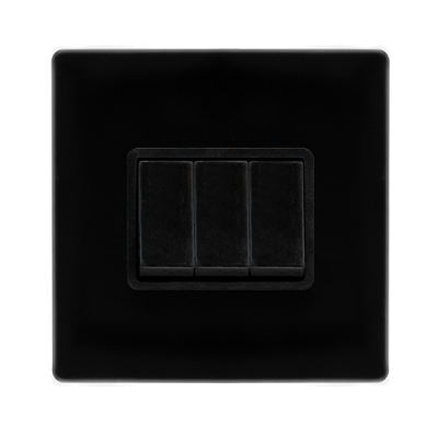 Click Definity 10AX 3 Gang 2 Way Plate Switch | Metal | Matt Black plate | Black insert