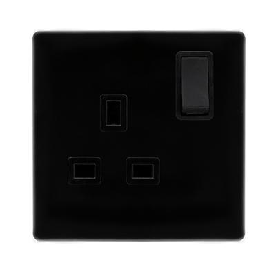 Click Definity 13A 1 Gang DP Switched Socket Outlet | Metal | Matt Black plate | Black insert