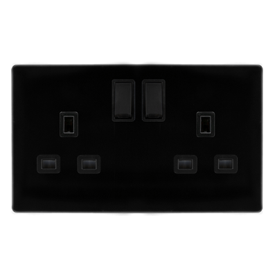 Click Definity 13A 2 Gang DP Switched Socket Outlet | Metal | Matt Black plate | Black insert
