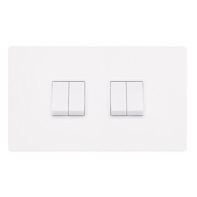 Click Definity 10AX 4 Gang 2 Way Plate Switch | Metal | White plate | White insert
