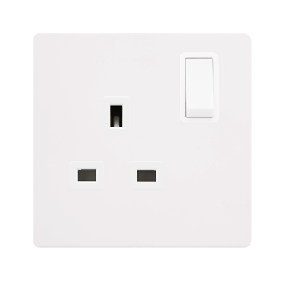 Click Definity 13A 1 Gang DP Switched Socket Outlet | Metal | White plate | White insert