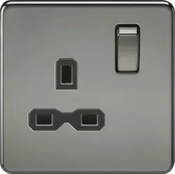 K/Bridge 13A 1G DP Switched Socket - Black Nickel with Black Insert