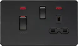 K/Bridge 45A DP Switch & 13A Socket with Neons - Matt Black with Black Insert