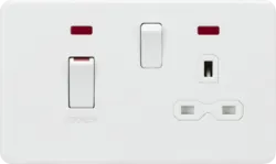 K/Bridge 45A DP Switch & 13A Socket with Neons - Matt White with White insert