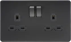 K/Bridge 13A 2G DP Switched Socket with Twin Earths - Matt Black with Black insert