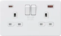 K/Bridge 13A 2G DP Switched Socket with Dual USB A+C 20V DC 2.25A (Max. 45W) - Matt White with White Insert