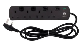 Tower 4 Socket 2 Metre 13 Amp Surge Switched Extension Lead Black